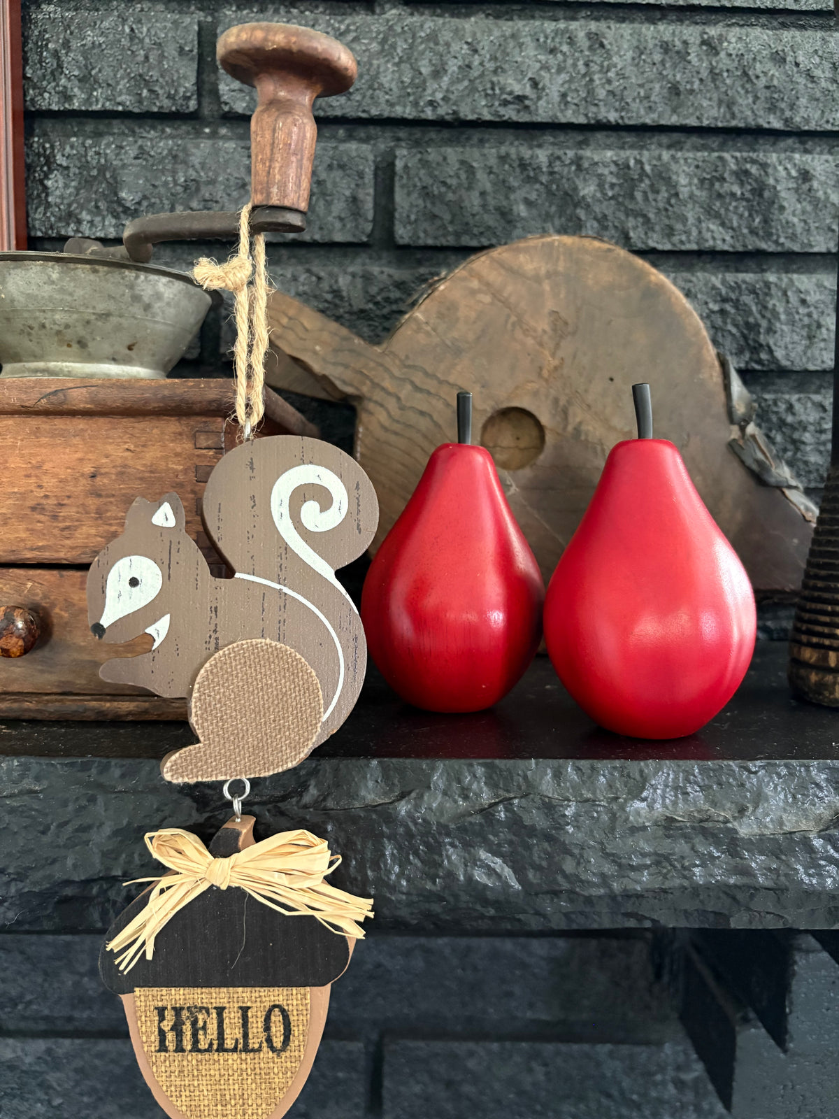 Hello Fall | Wooden Squirrel Hanging Piece