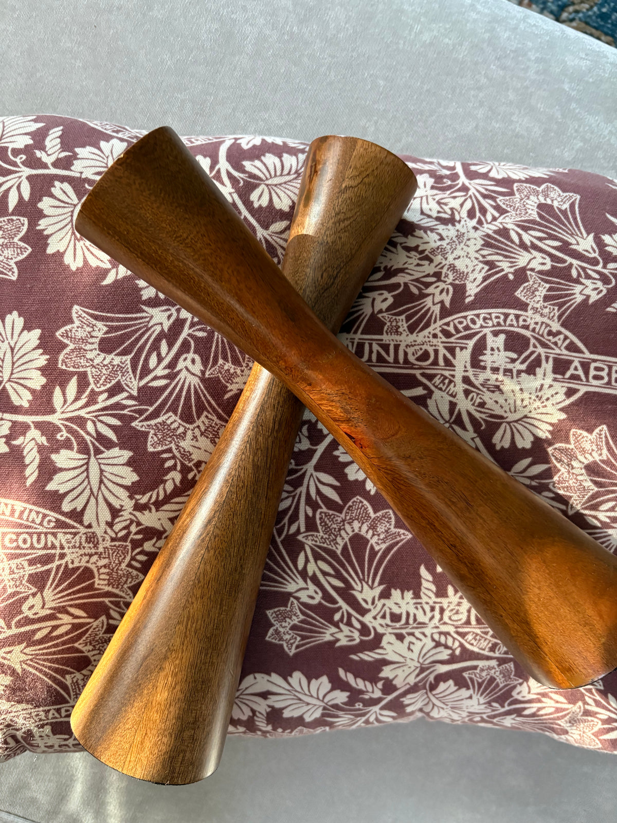 MCM Wooden Hourglass Candlestick Holders | Pair