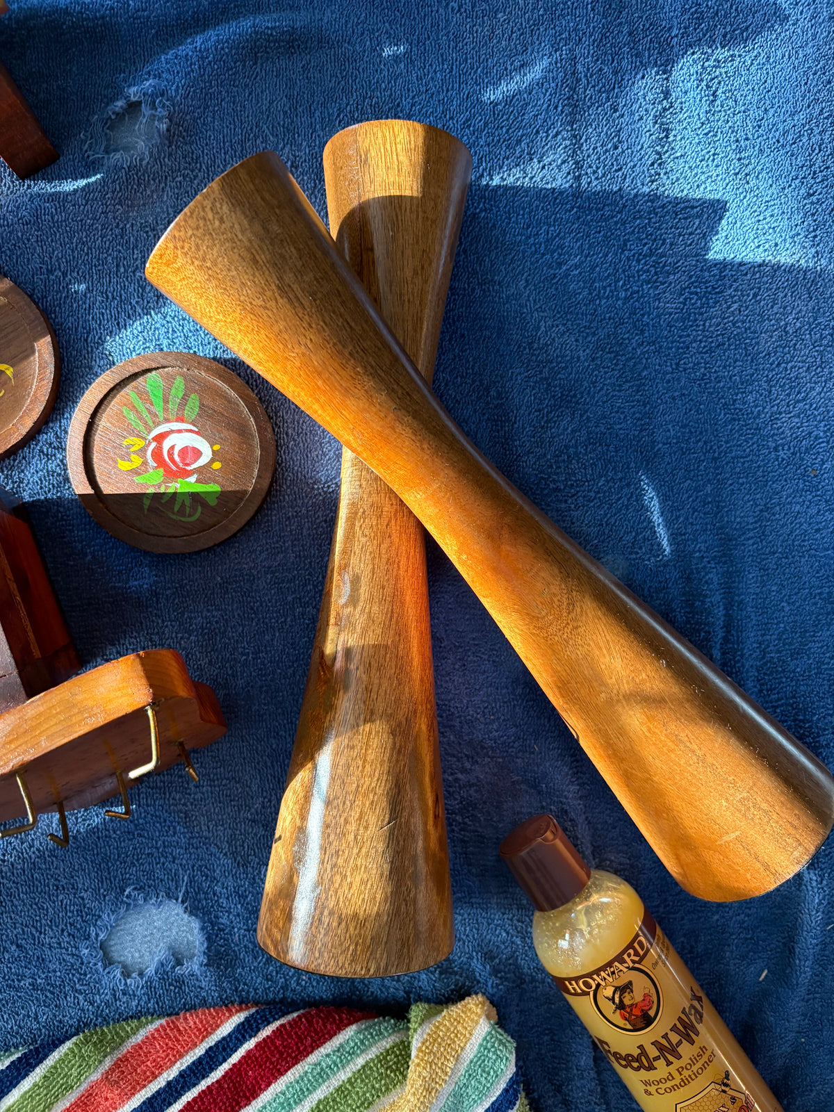 MCM Wooden Hourglass Candlestick Holders | Pair