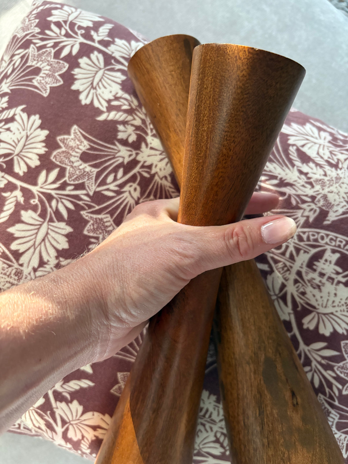 MCM Wooden Hourglass Candlestick Holders | Pair