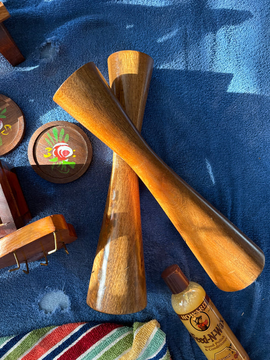 MCM Wooden Hourglass Candlestick Holders | Pair