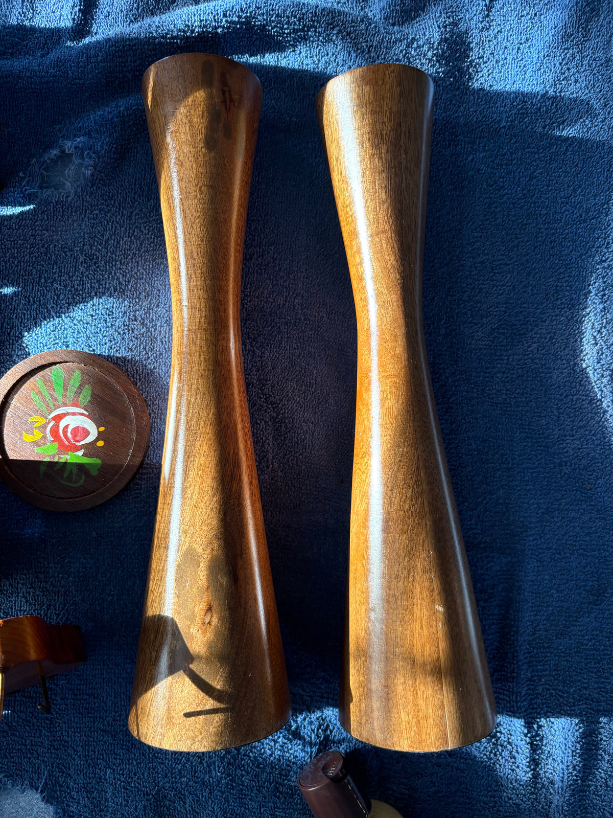 MCM Wooden Hourglass Candlestick Holders | Pair