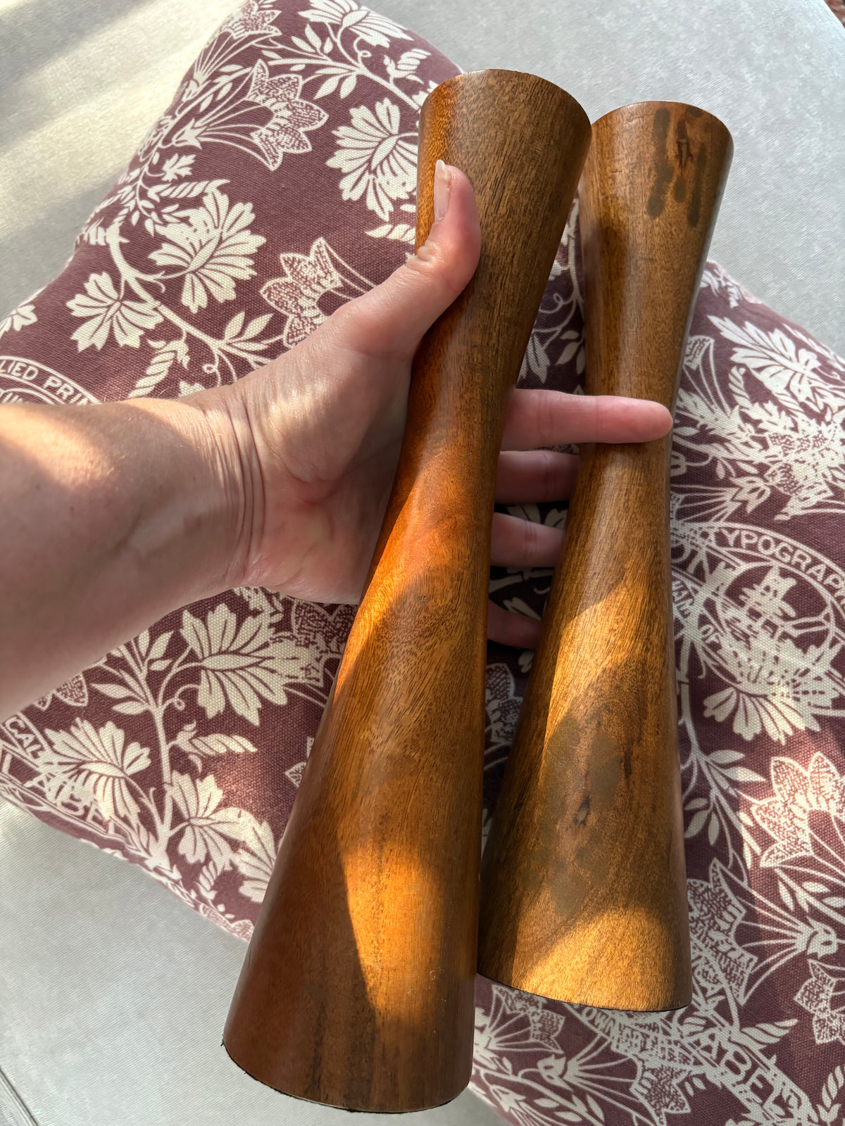 MCM Wooden Hourglass Candlestick Holders | Pair