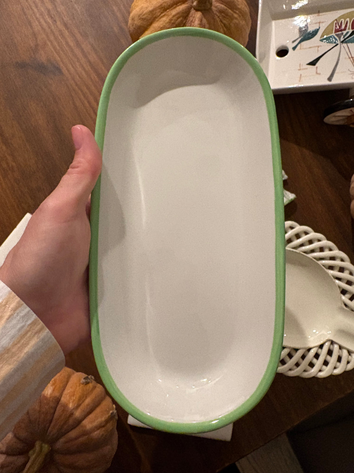 Ceramic Dish | Mint Green Trim