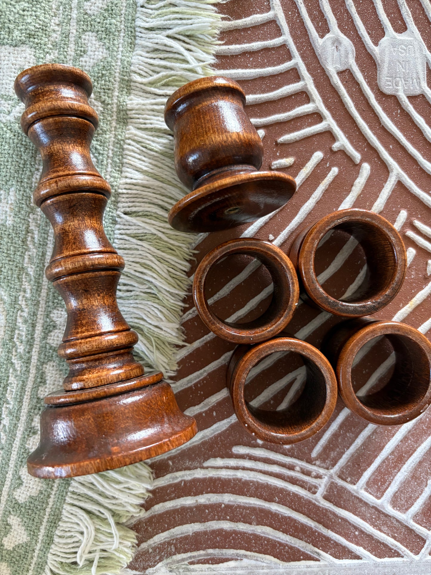 MCM Wooden Candlestick Holder/Napkin Rings