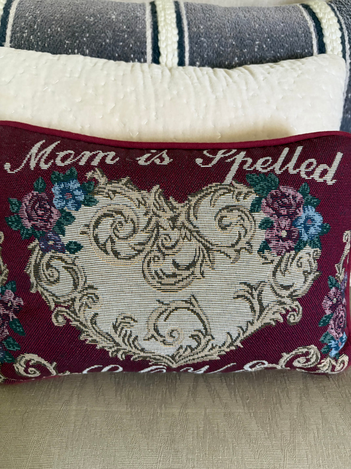 Mom is Spelled L.O.V.E. | Embroidered Pillow