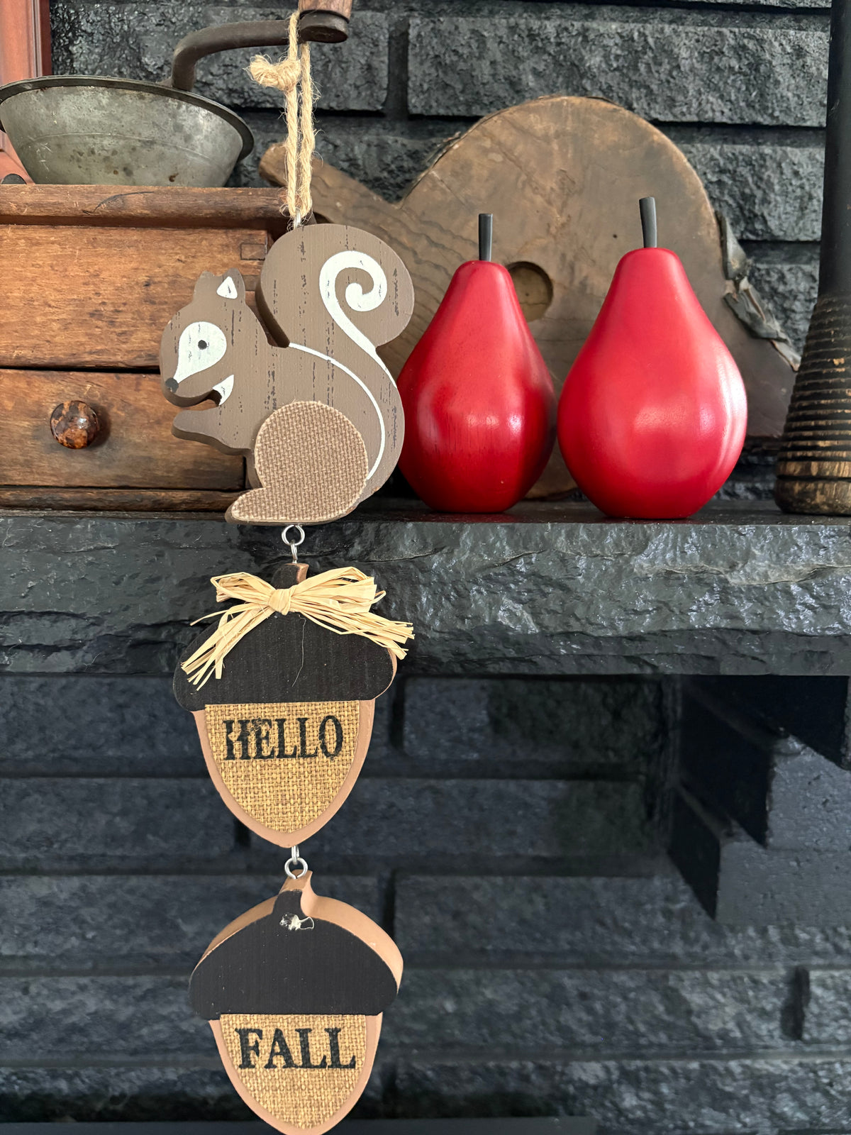 Hello Fall | Wooden Squirrel Hanging Piece
