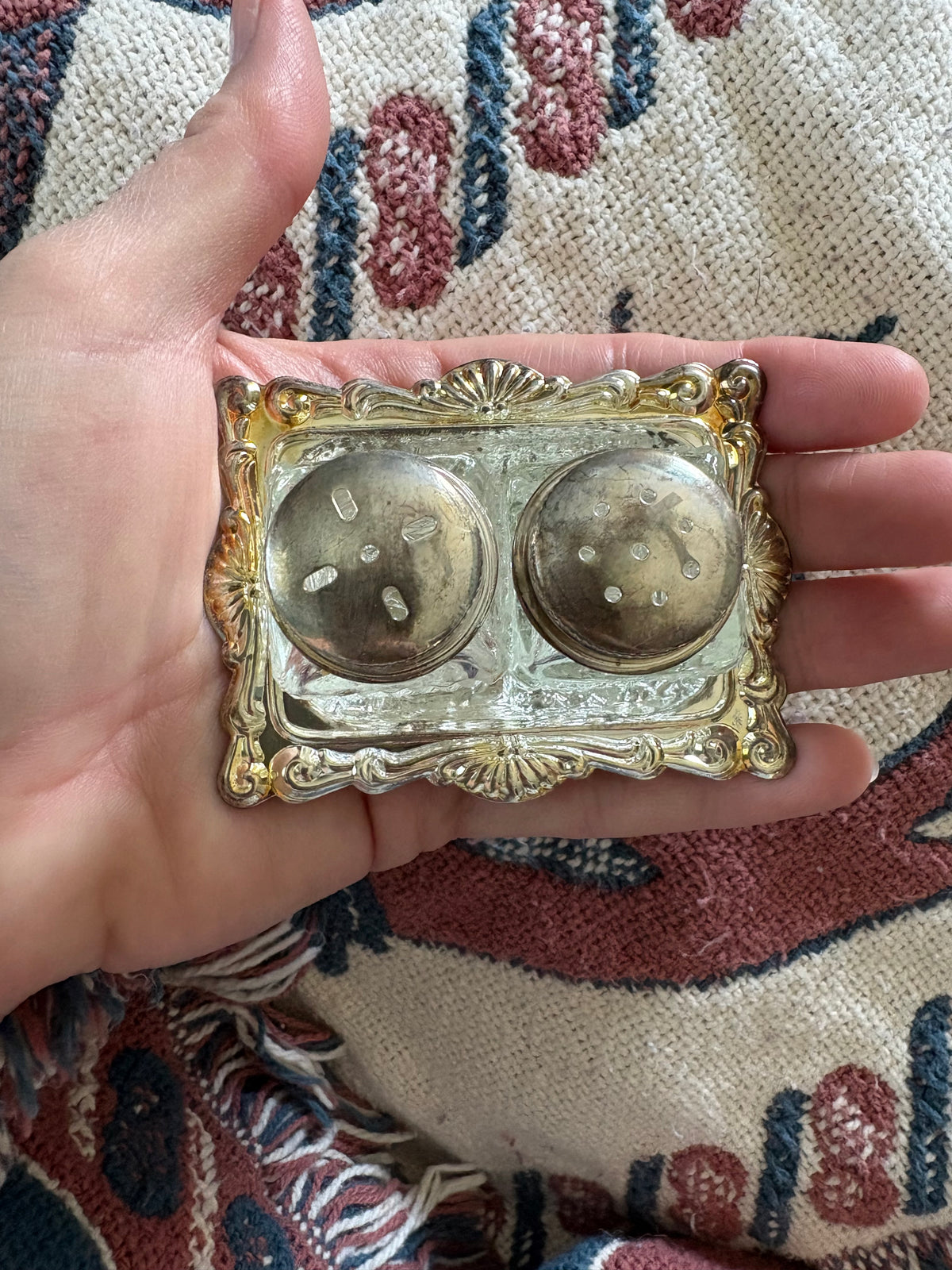 Mini Silver Plated Salt & Pepper Shakers | On Tray