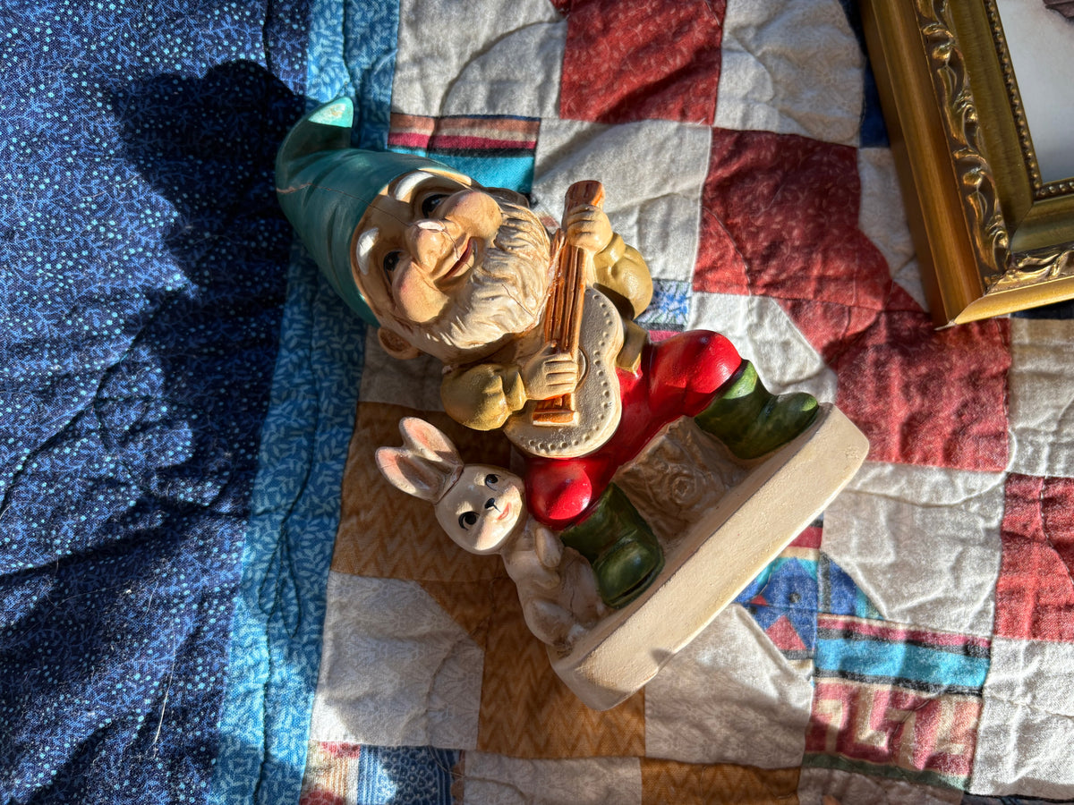 Ceramic Gnome w/ Bunny & Ukulele