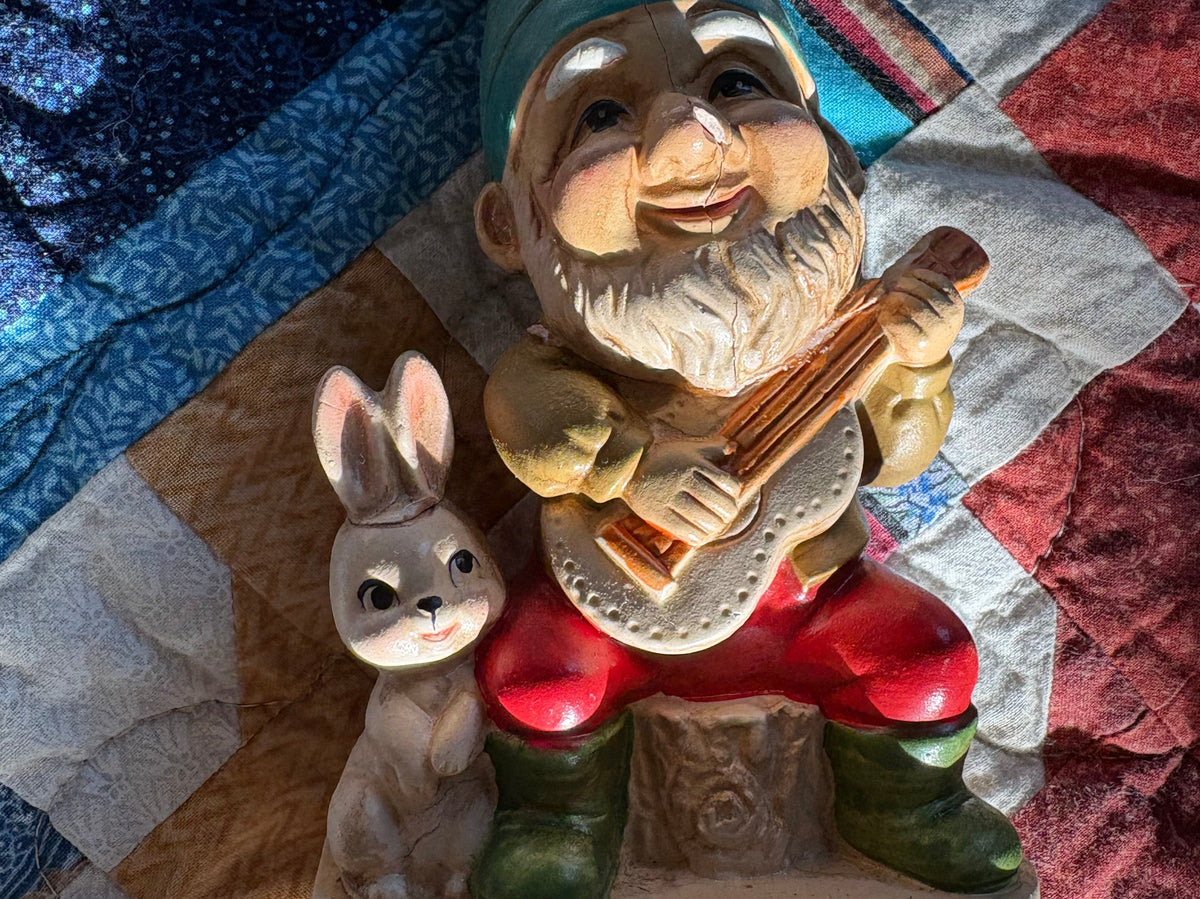 Ceramic Gnome w/ Bunny & Ukulele