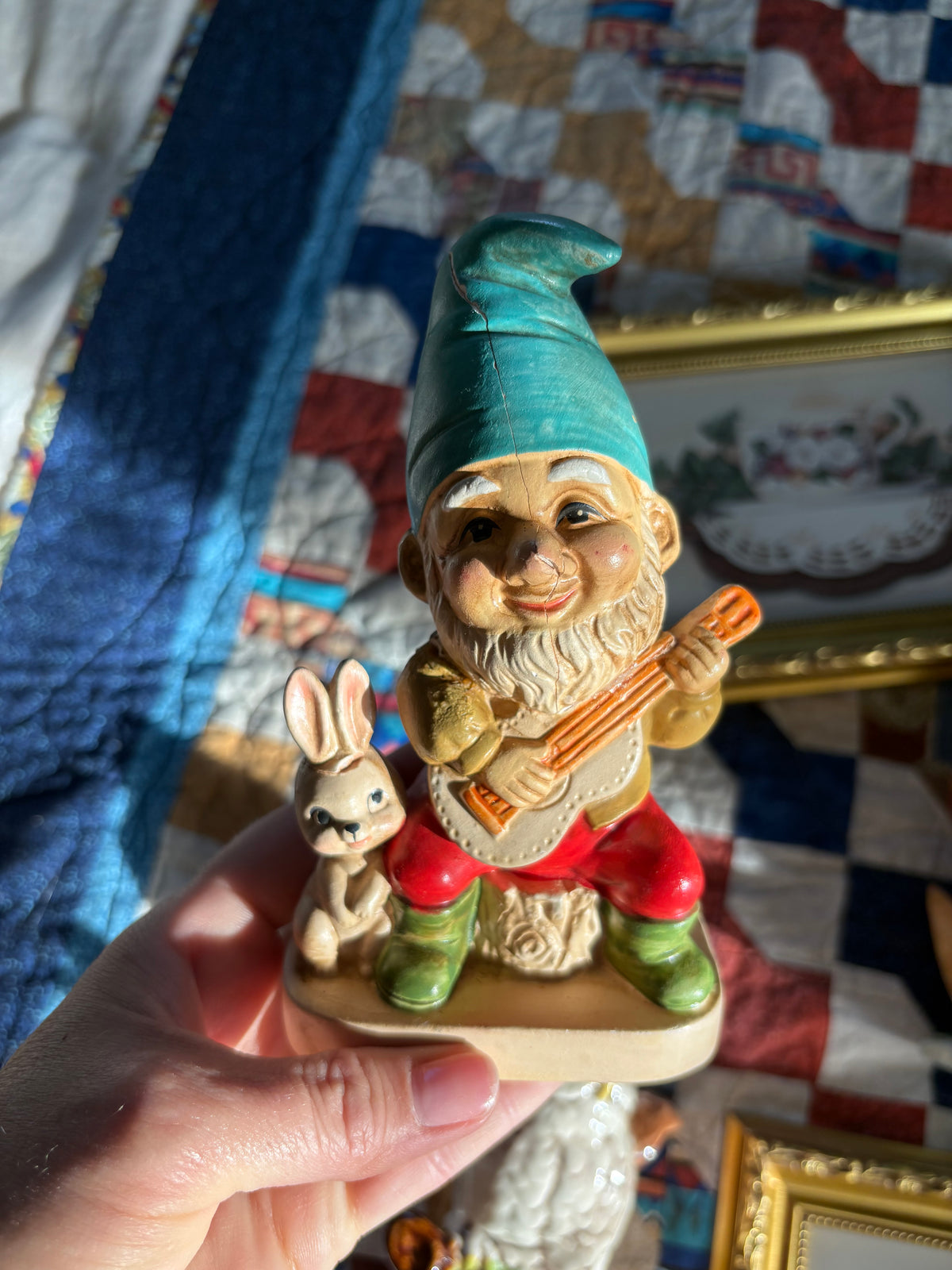 Ceramic Gnome w/ Bunny & Ukulele