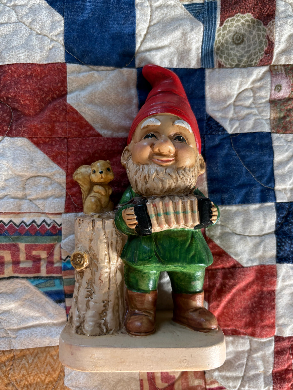 Ceramic Gnome w/ Squirrel & Acordian