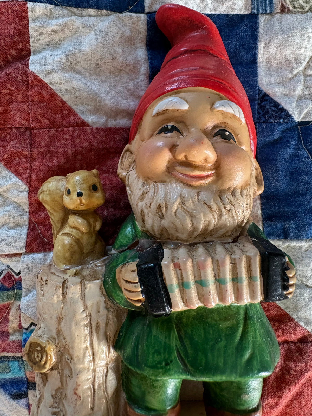 Ceramic Gnome w/ Squirrel & Acordian
