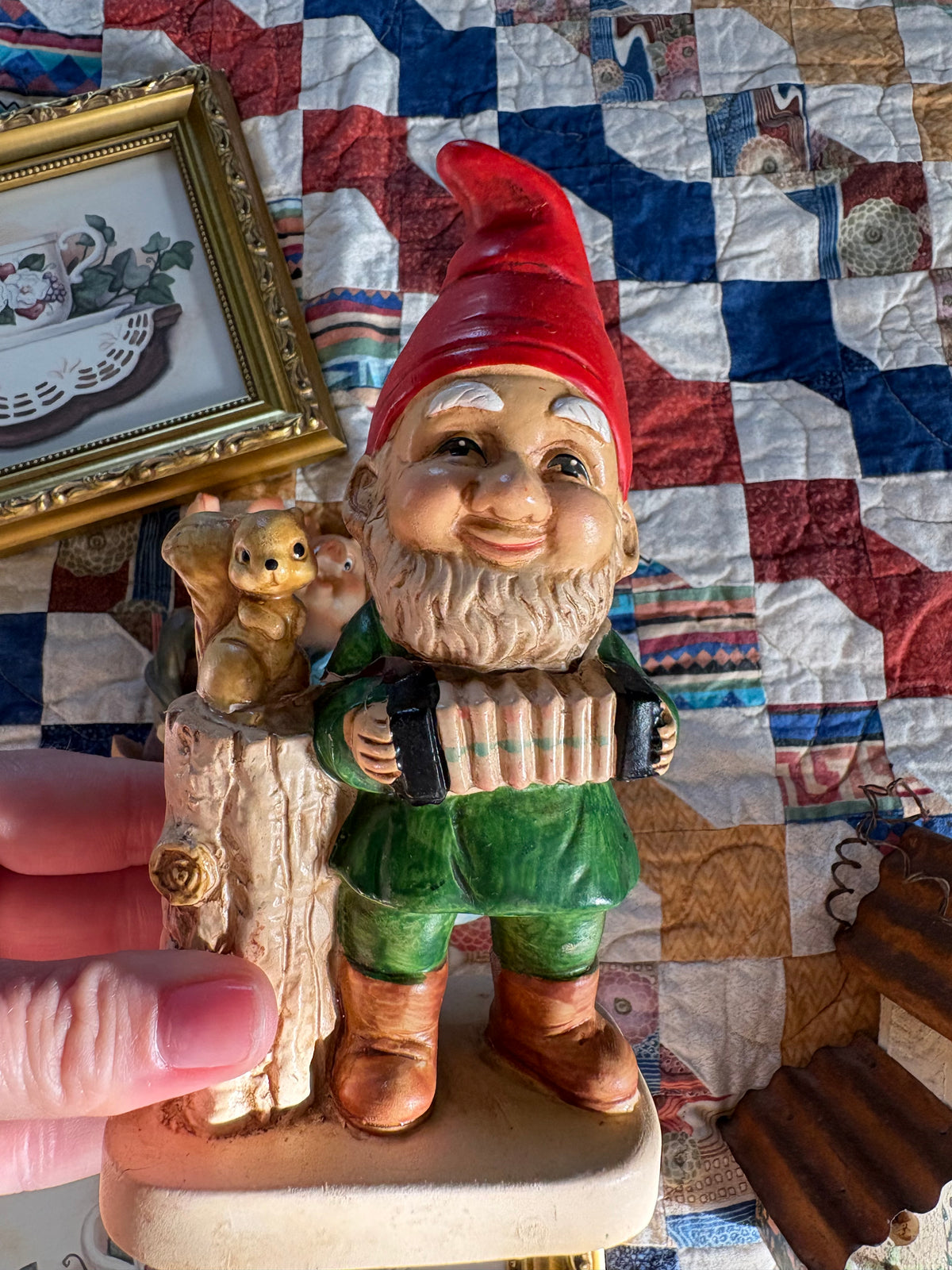 Ceramic Gnome w/ Squirrel & Acordian