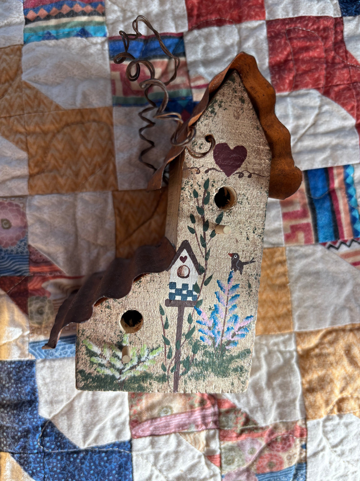 Tiny Wooden Folk Art Birdhouse