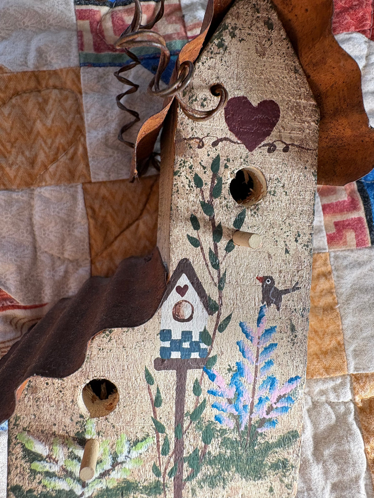 Tiny Wooden Folk Art Birdhouse