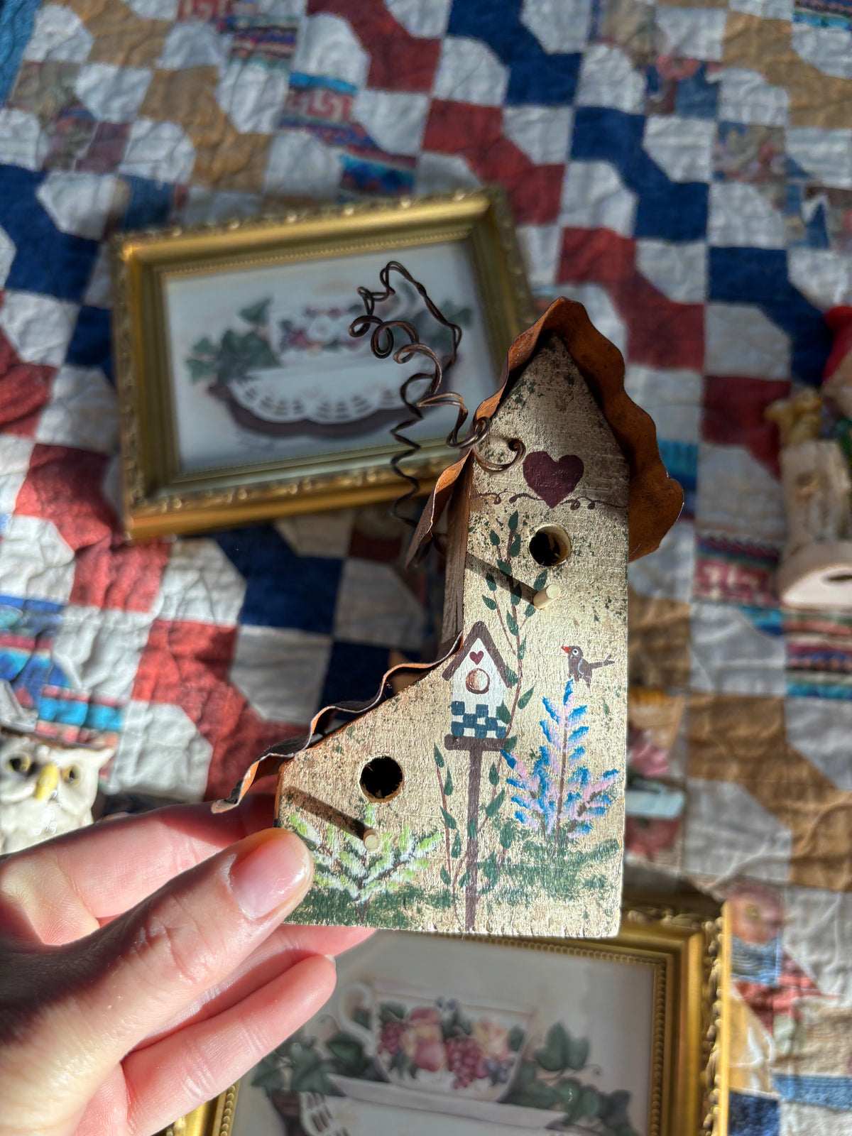 Tiny Wooden Folk Art Birdhouse