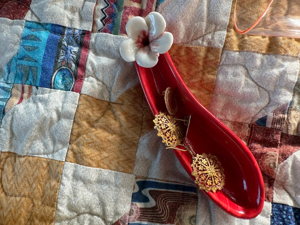 Red Flower Incense Holder/Ash Tray
