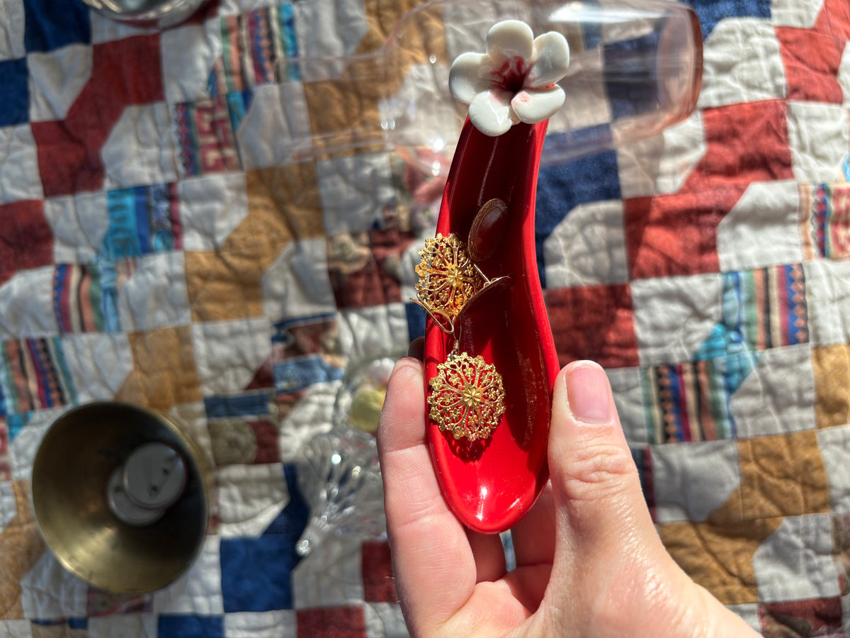 Red Flower Incense Holder/Ash Tray