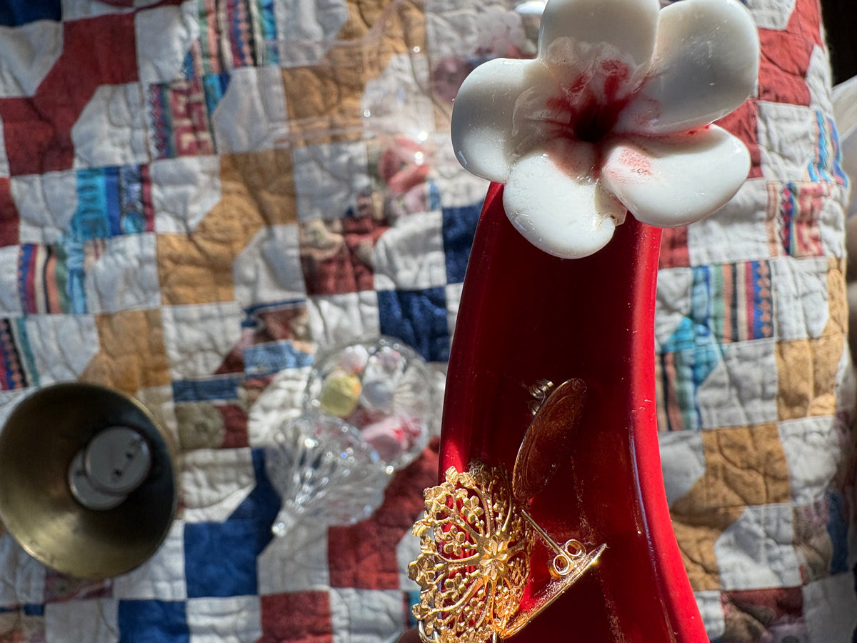 Red Flower Incense Holder/Ash Tray