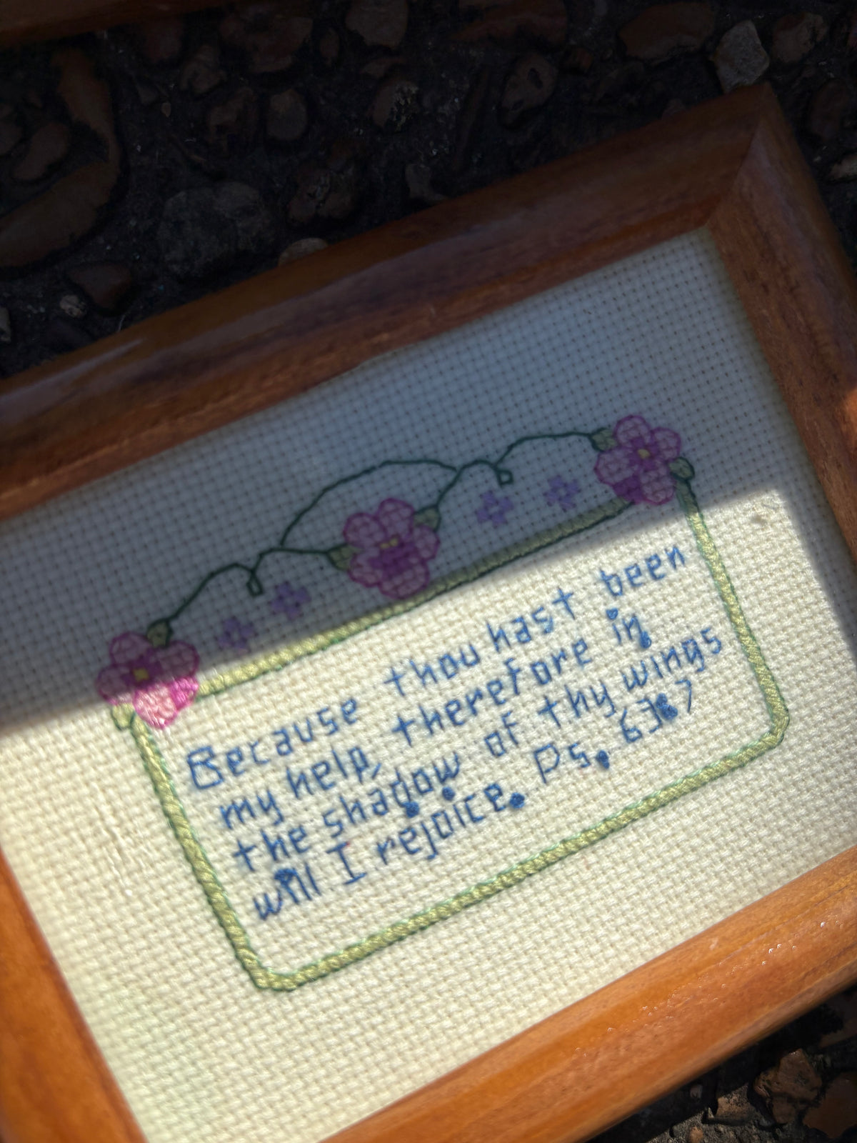 Framed Cross-Stitched Ps. 63:7